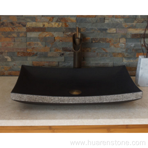 Rectangle honed natural black lava stone sink